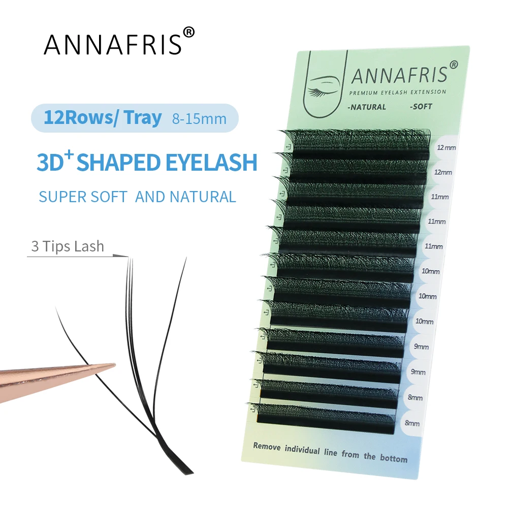 Eyelash Extension Human Hair - ANNAFRIS 3D W 3 コアまつげエクステンションナチュラルソフト 3D