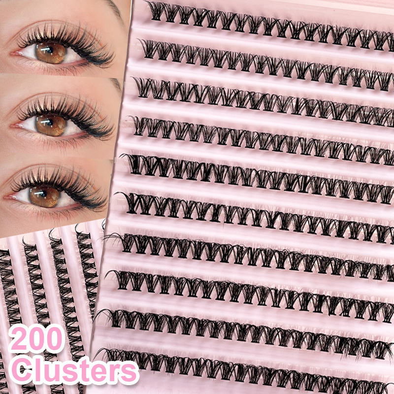 Eyelash Extension Options - 個々のまつげ エクステ用つけまつげ 8-16mm 200本入り クラスタまつげ ナチュラルルック