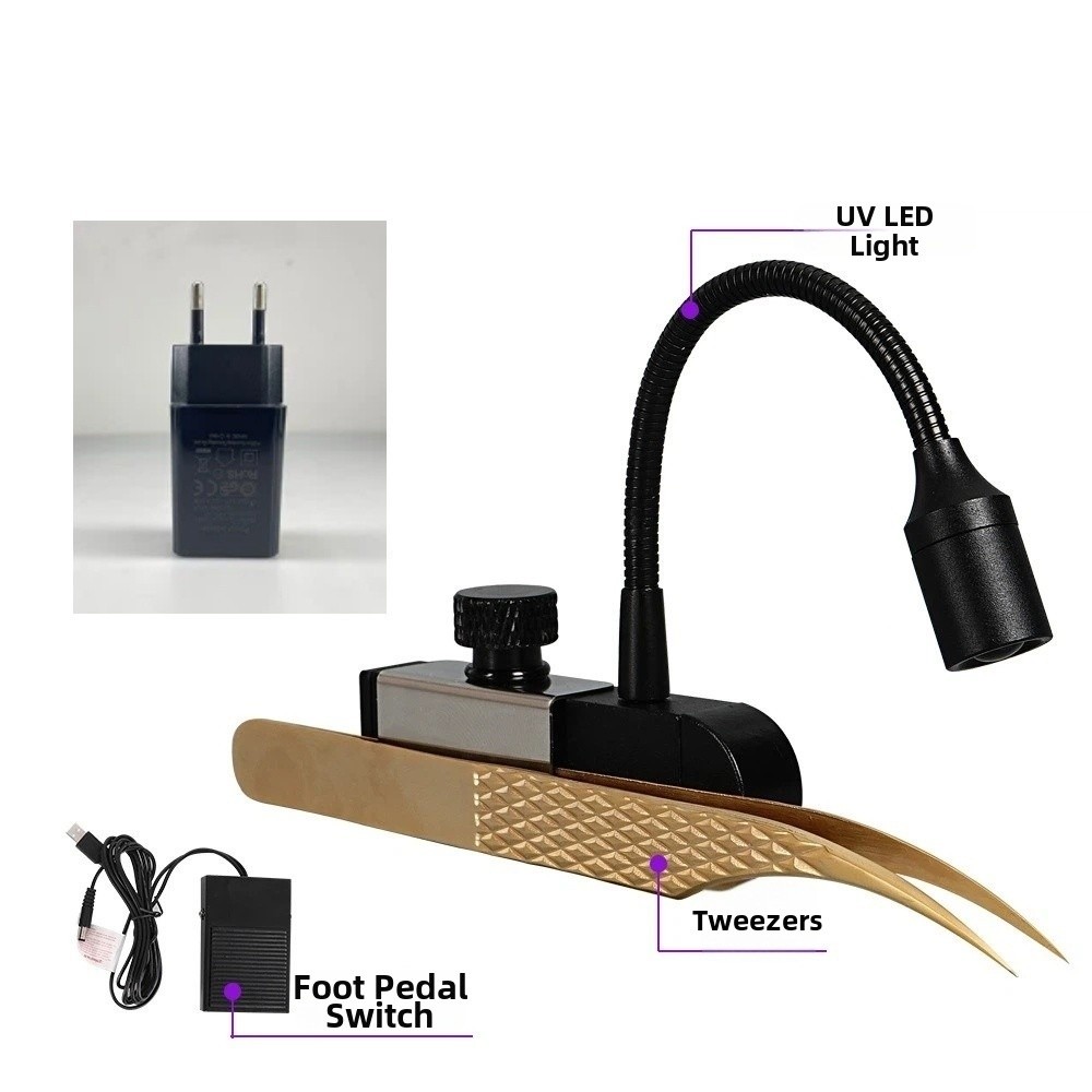 Eyelash Extension Led - ポータブルUVライト まつげエクステ用 ミニハンドヘルドまつげエクステンションピンセット 速乾 無熱 グースネックUV