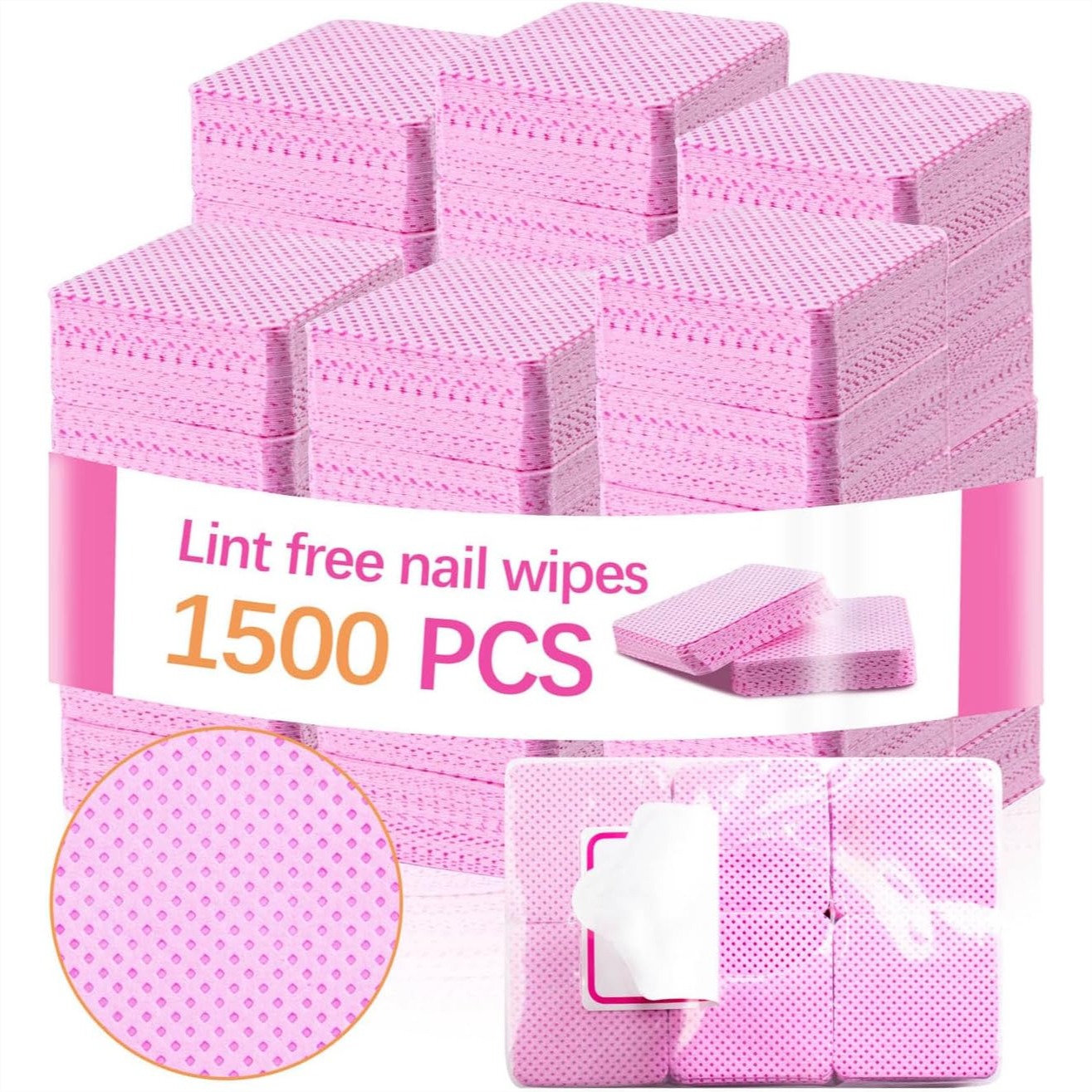 Eyelash Extension Cleaning - 1500枚入り 糸くずの出ないネイルワイプ ジェルネイル用、ポリッシュリムーバーワイプ、まつげエクステ洗浄パッド
