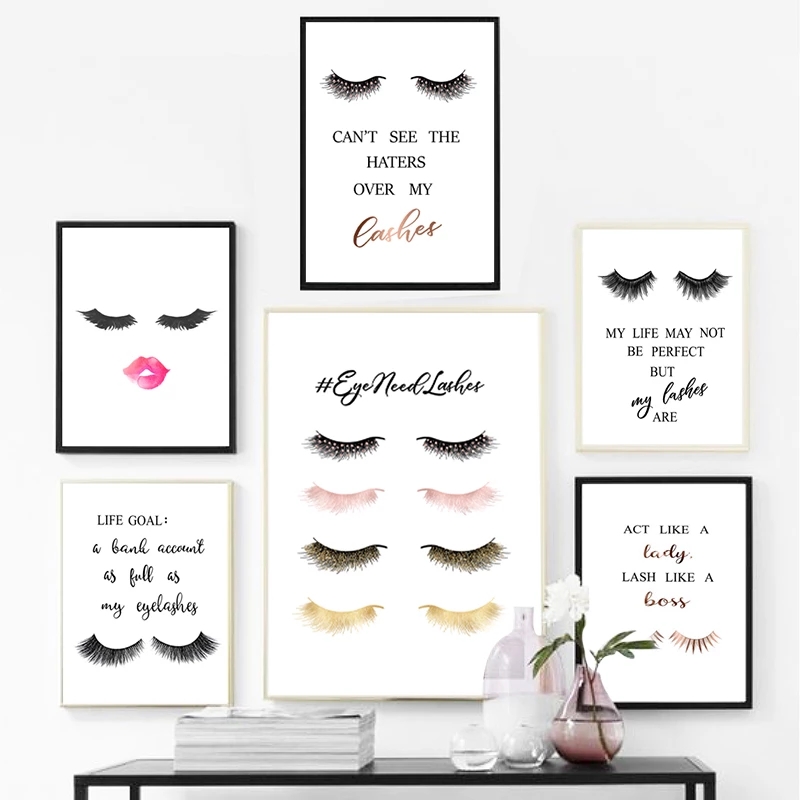 Eyelash Extension Quotes - ファッションまつげエクステンション引用ポスターガールズルームの壁アートキャンバス絵画まつげポスタープリントメイクアップサロンの壁の装飾