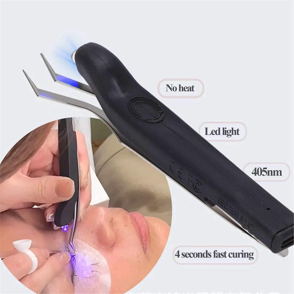 Eyelash Extension Led - 便利なUV充電式ピンセット、まつげエクステ用、ネイルアート硬化ランプ付き、ハンドヘルドミニまつげエクステンションランプ、USプラグ