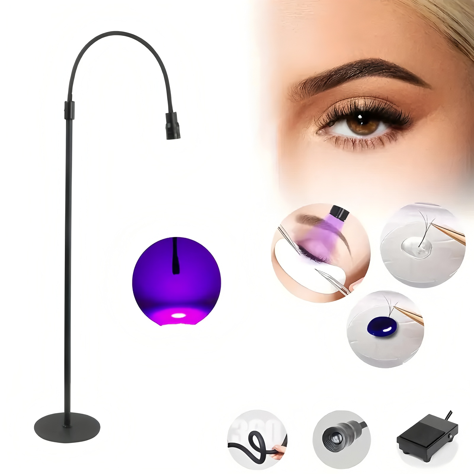 Eyelash Extension Led - LED 5W ラッシュライト フロアスタンド ペダルスイッチ付き、まつげエクステ ネイルグルー硬化用、調整可能な光集束