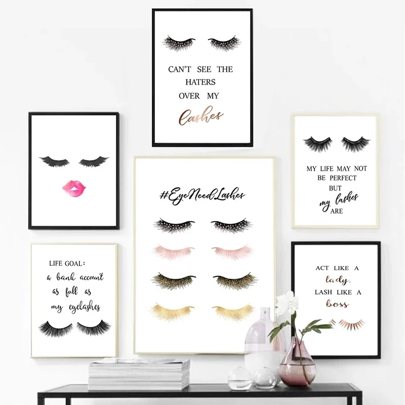 Eyelash Extension Quotes - 1pc フレームレスキャンバス絵画ファッションまつげエクステンション引用ポスター女の子の部屋の壁アートキャンバス絵画まつげポスター