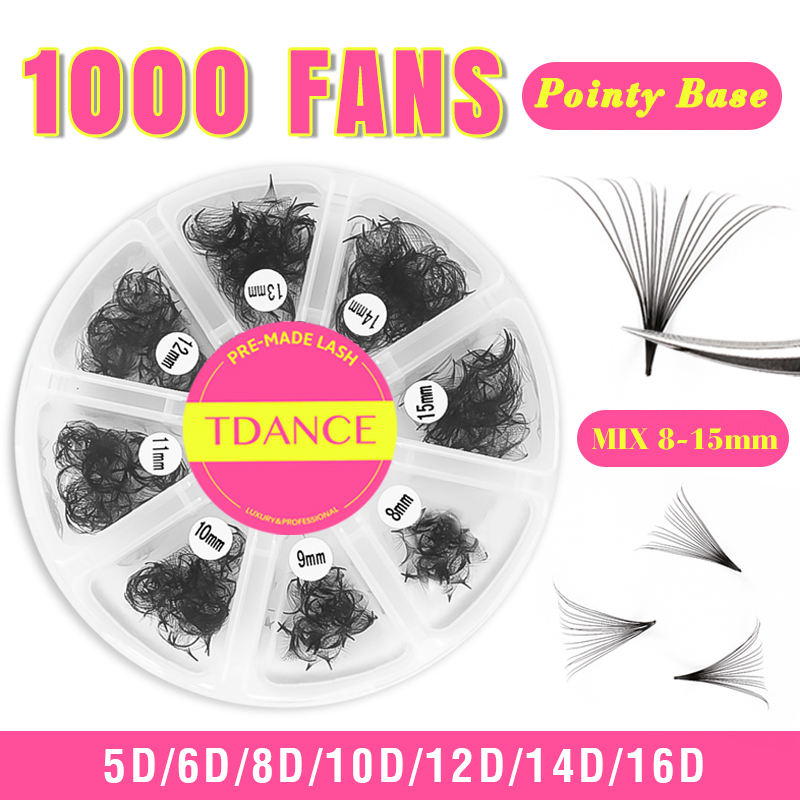Eyelash Extension Medium - TDANCE 1000 ファン ルースファン 混合長さ とがったベース