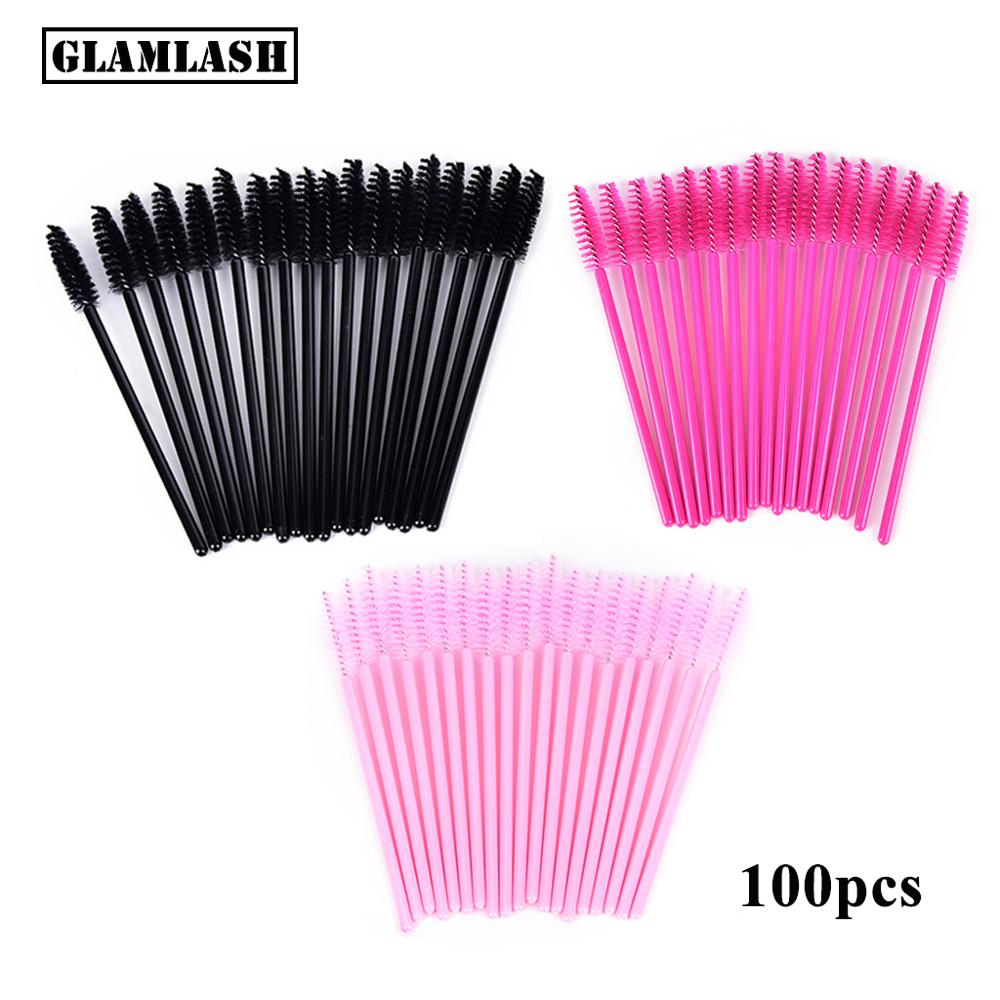 Eyelash Extension Options - 100 個使い捨てマイクロまつげコームブラシスプーラーメイクアップキットまつげエクステンションブラシマスカラアプリケーター杖ラッシュ眉毛ブラシ