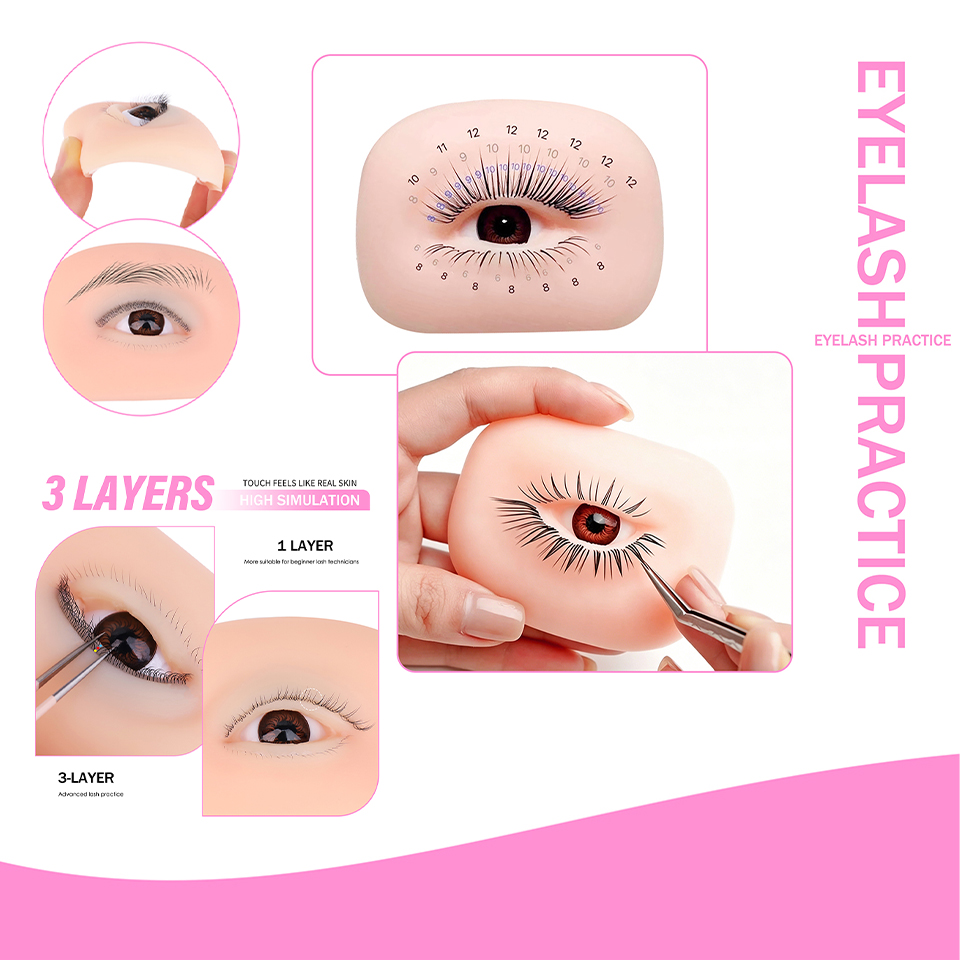 3層まつげ付き再利用可能なマネキンアイ、まつげエクステ練習用 - Eyelash Extension Model のレビューと価格