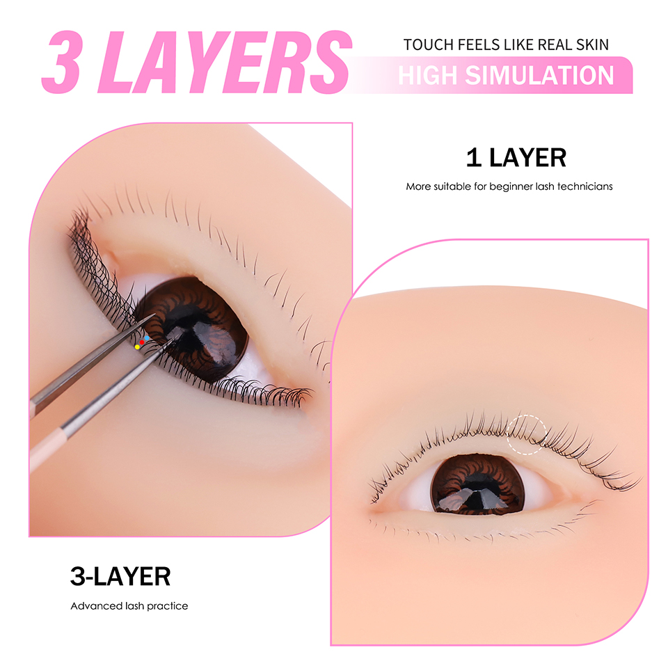 3層まつげ付き再利用可能なマネキンアイ、まつげエクステ練習用 - Eyelash Extension Model のレビューと価格