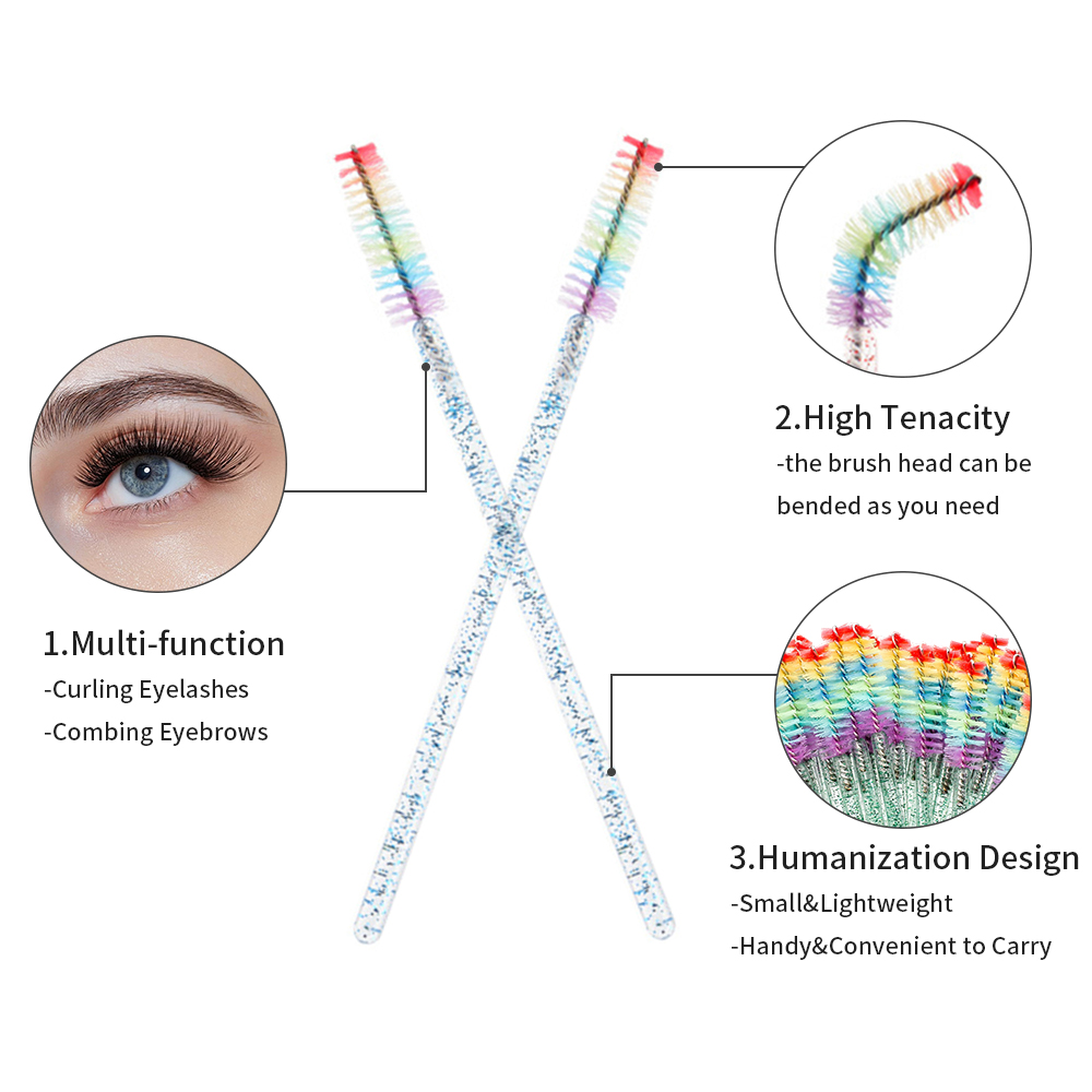 50 個レインボークリスタルまつげメイクブラシ使い捨てマイク - Eyelash Extension Last のレビューと価格